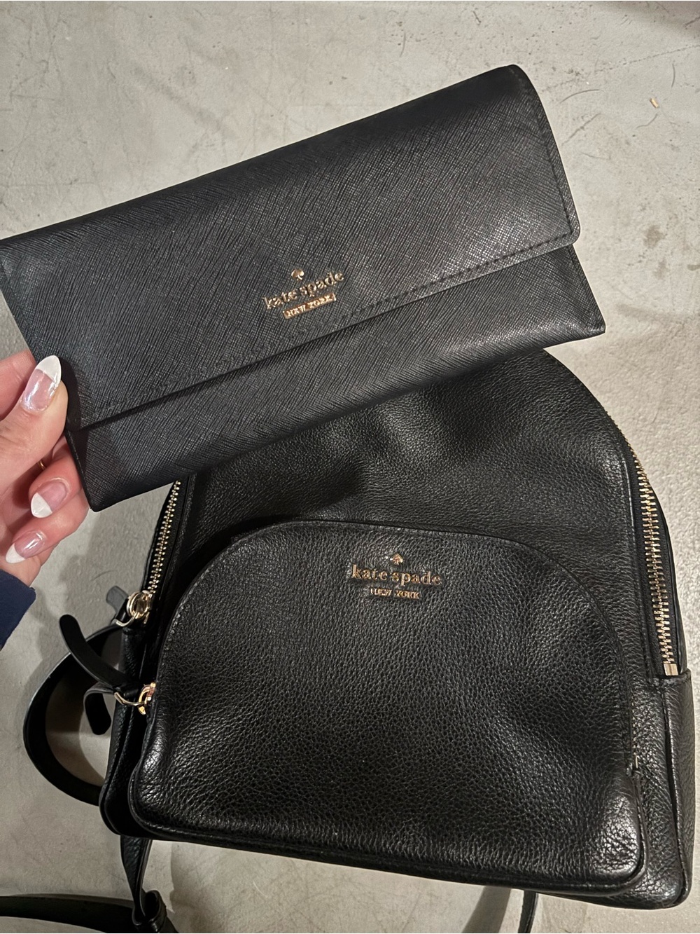 Kate Spade Black Leather Wallet and Backpack Set